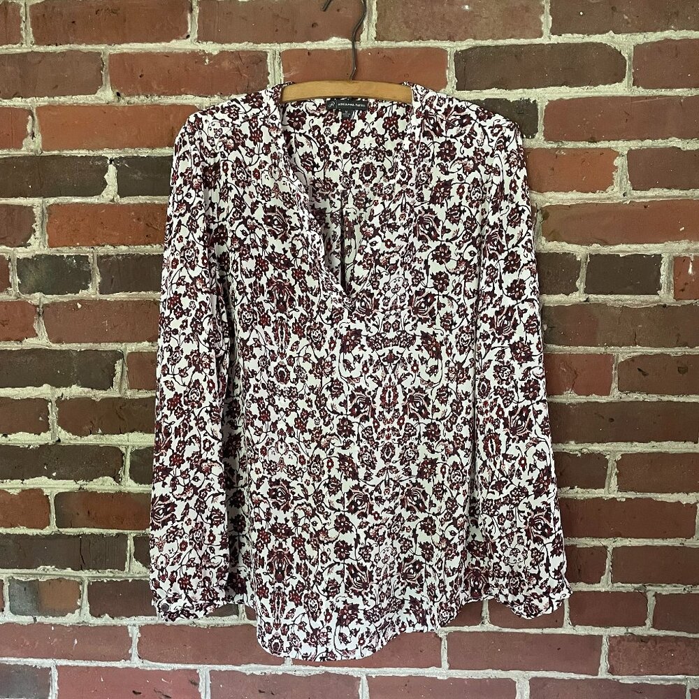 Adrianna Papell Floral Blouse in Burgundy, size Medium